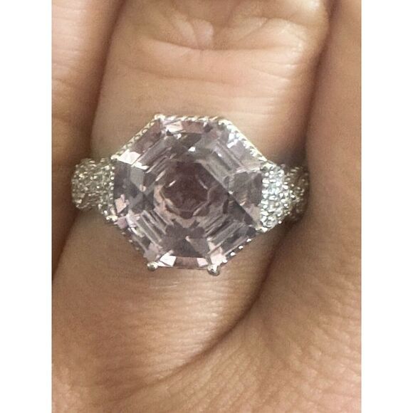 925 Sterling Silver Natural Pink Amethyst Octagon Ring Sz 10